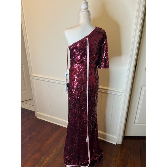 Mac Duggal 93540 Burgundy Sequin One Shoulder Gown Maxi Dress Size 6 NEW - Picture 9 of 11
